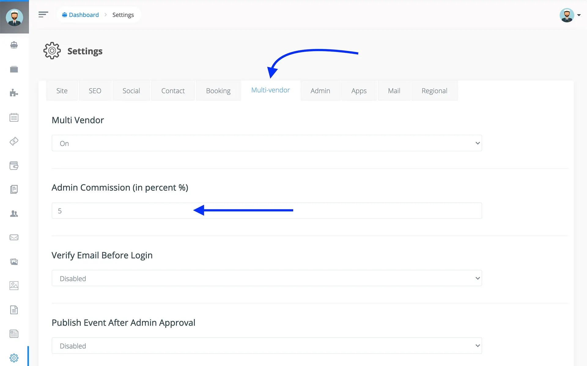 Set Commission from admin panel