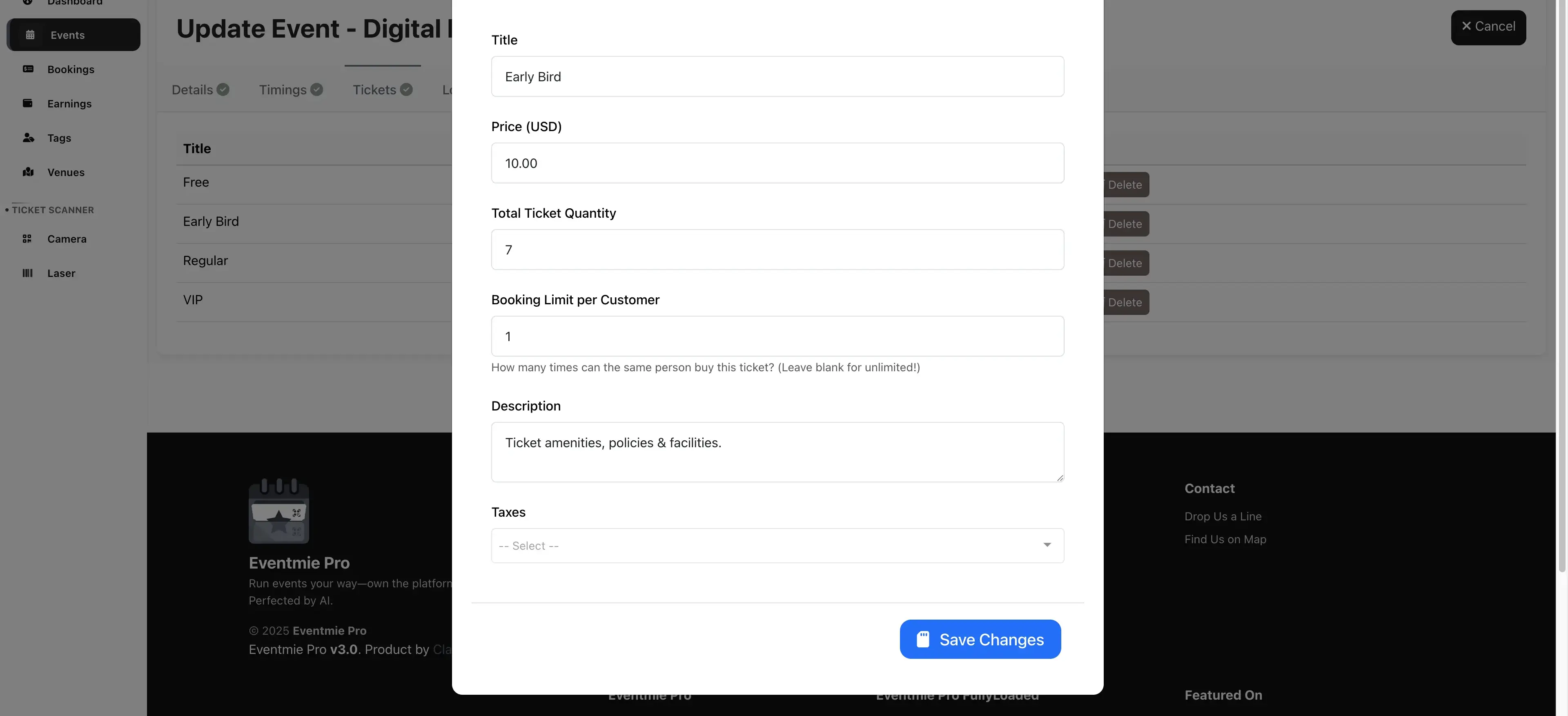 Events free & paid tickets with taxes