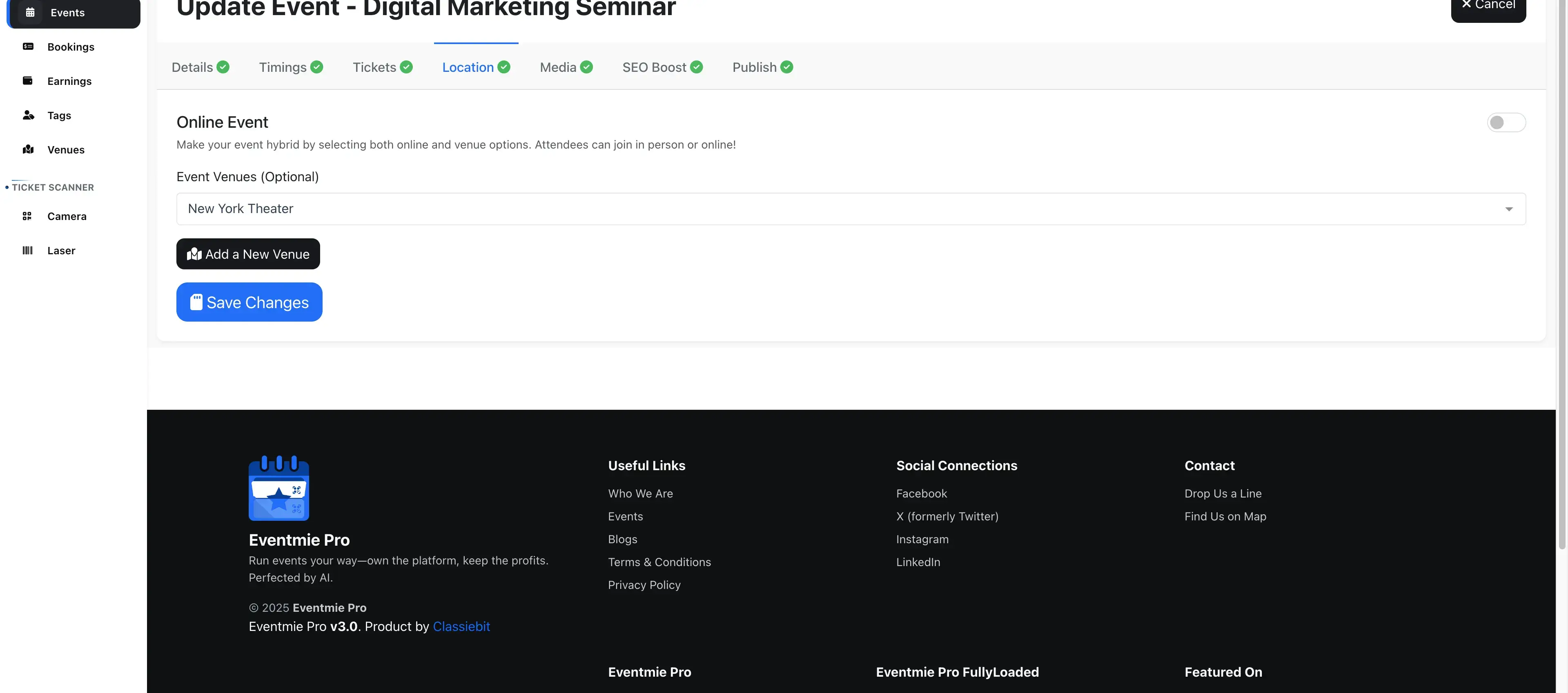 Events venue & google map location