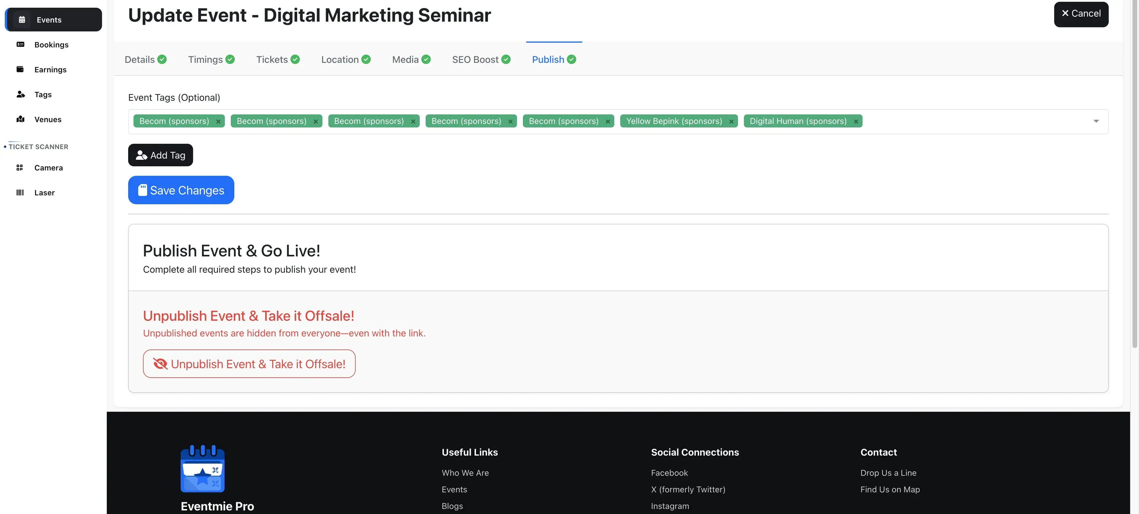 Event Tags & Publish