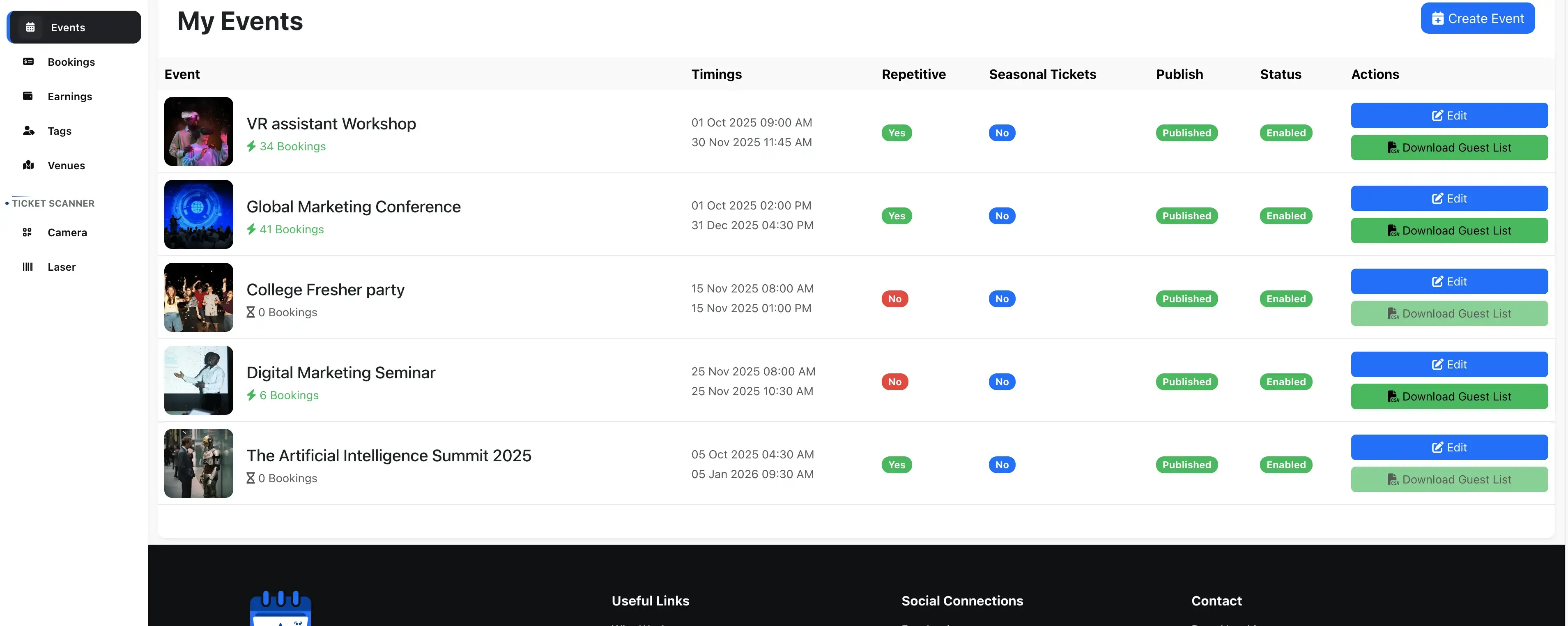 Organizer manage events